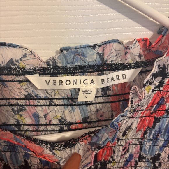 Veronica Beard Womens Size 0 Cici Ruched Smocked Ruffle Sleeve Floral Mini Dress - Picture 3 of 5